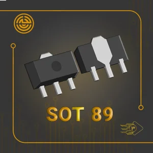 نمای دو نمونه پکیج ترانزیستور SOT89 روی پس‌زمینه تیره